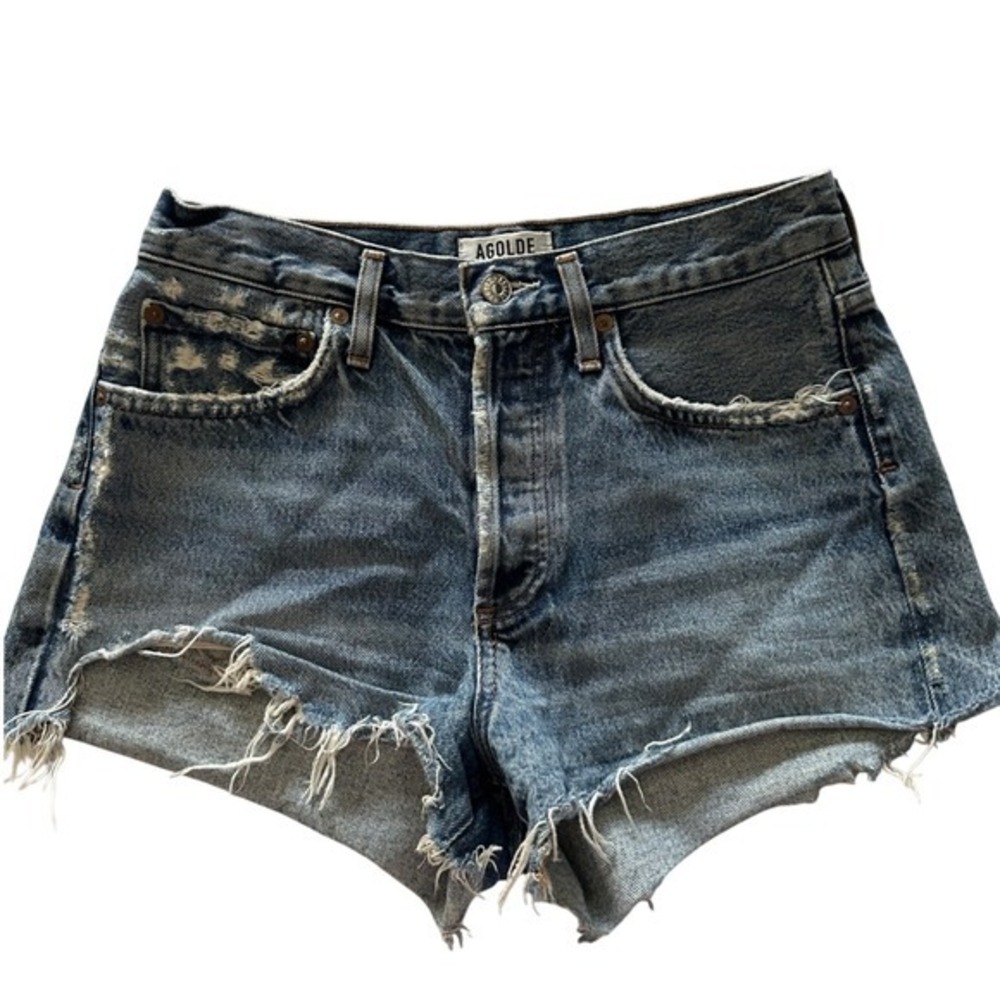 AGOLDE Parker Vintage Cut Off Distressed Denim Shorts in Swapmeet - Size 25 - Picture 2 of 8